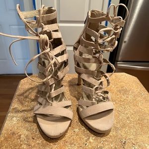 Missguided Tan Lace Up Heel with back zipper. Size 7. Gently worn!